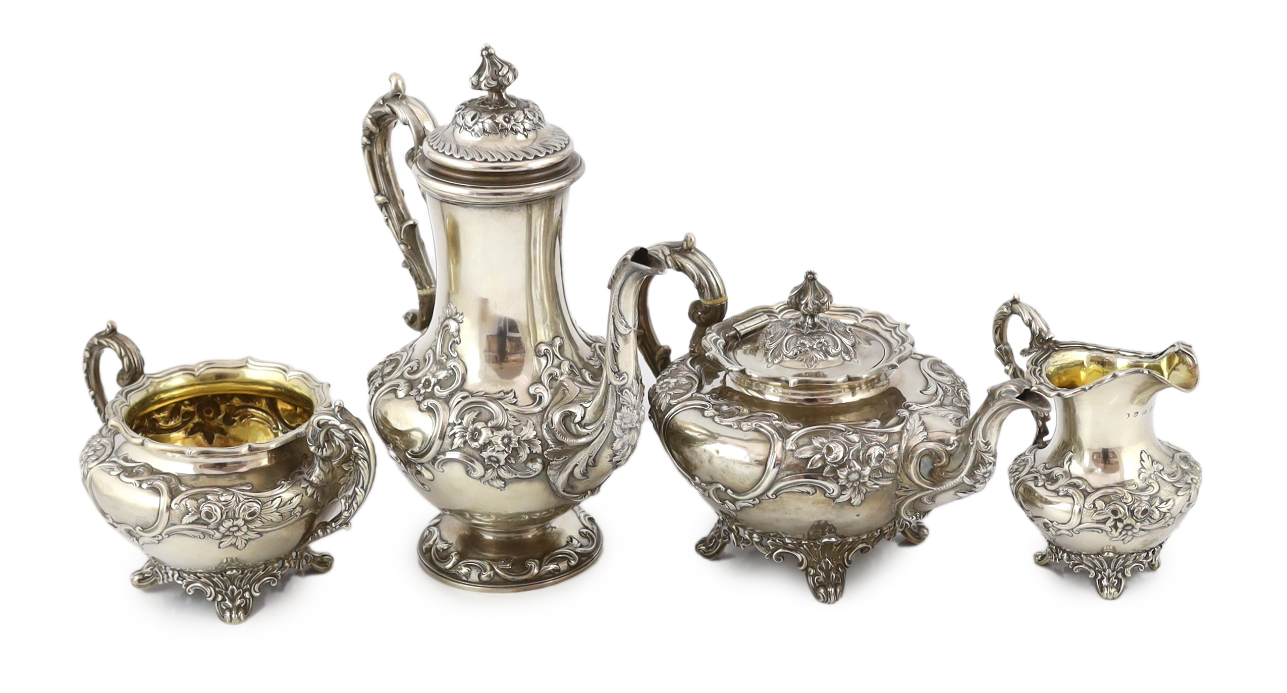 An early Victorian Scottish silver pyriform four piece tea and coffee service by William Marshall, CITES Submission reference Z4LSL9CG